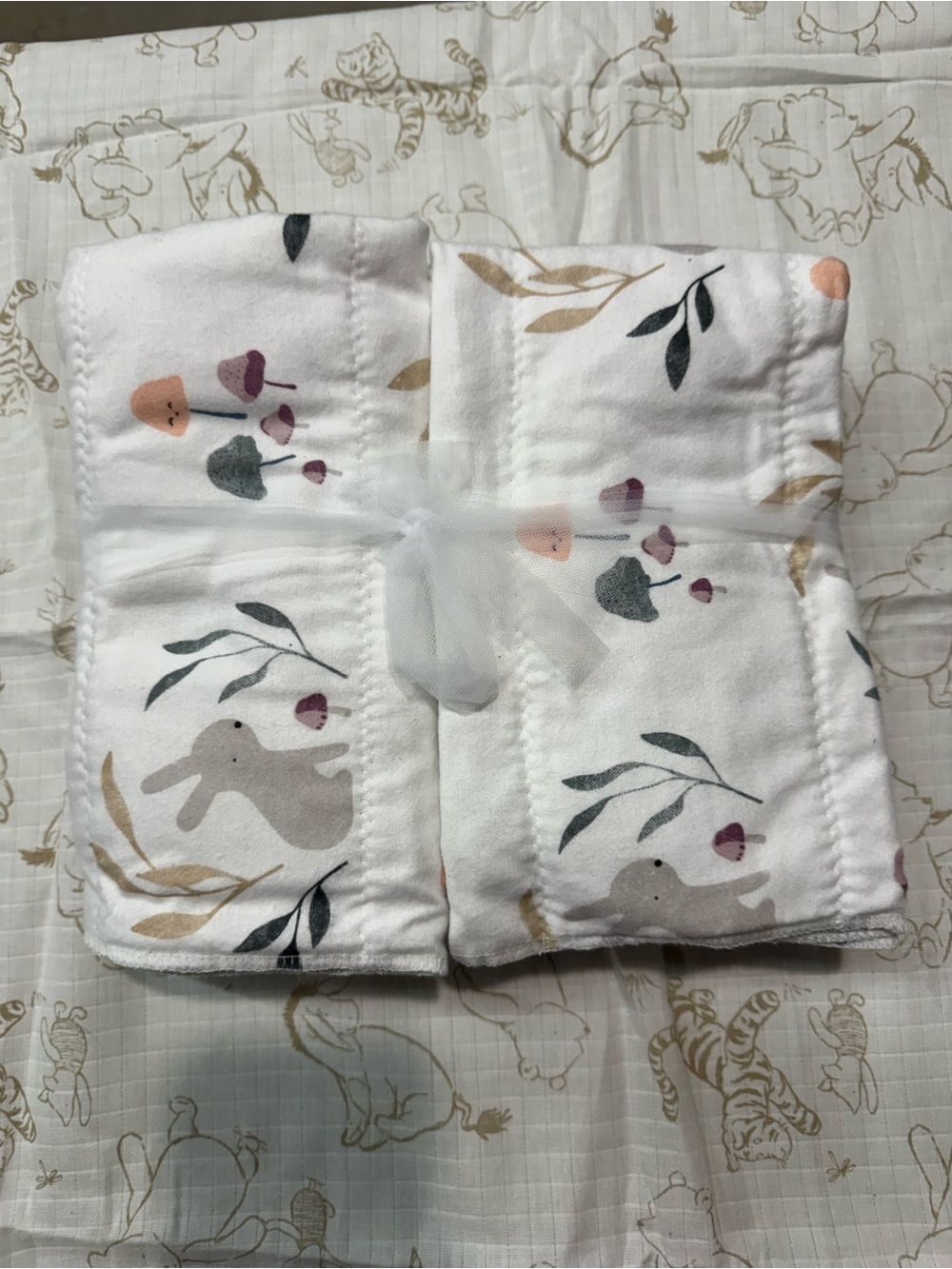 Bunnies and mushroom baby blanket set